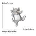 Detailed view of enamel dancing cat brooch with dimensions of 2.8cm height and 2.1cm width - Gray