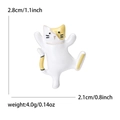 Cute white enamel dancing cat brooch with dimensions and weight in high quality detail - White