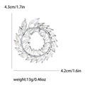 Silver olive branch wreath brooch with marquise-cut rhinestones and size dimensions - Silver