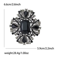 Spilla vintage di lusso in cristallo nero con metallo argento e misure di dimensione - Nero