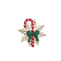 Weihnachts-Zuckerstangen-Brosche mit rot-weißen Streifen und grüner Schleife auf Gold - Rot