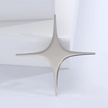 Macro shot of silver minimalist cross star brooch on white geometric display stand - Silver (MM-BR-3367)