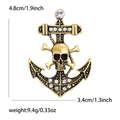Vintage Goldene Totenkopf Anker Brosche mit Strasssteinen 4.8cm Höhe für Herren - Antikgold (MM-BR-3344)