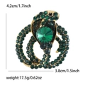 Vintage gold snake brooch with green rhinestones and large emerald gem 4.2x3.8cm - Antique Gold Green