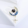 Creative astronaut on blue moon enamel brooch with gold star and sparkling zircon - Astronaut Moon (MM-BR-3387) / Blue