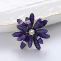 Elegant purple flower brooch with striped petals and sparkling crystal center on alloy base - Purple