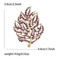 Elegant leaf brooch with purple rhinestones on gold alloy base, 5.9cm height - Purple (3366-PU)