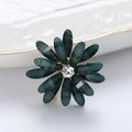 Elegante donkergroene bloembloche met centrale zirkoon en gouden legering basis - Groen