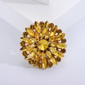 Vintage Sonnenblumen Brosche mit bernsteinfarbenen Kristallen und Bronzebasis - Gelb