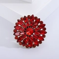 Vintage-Sonnenblumen-Brosche mit roten Kristallen und Bronze-Legierung für Damen - Rot
