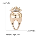 Creative gold tooth brooch with crown design and white rhinestones measuring 3x1.6cm - Gold