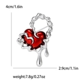 Broche de corazón rojo lava con borde metálico plateado líquido, 4 cm de alto para mujer - Corazón Líquido Plateado (MM-BR-3435-SL)