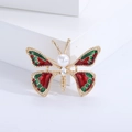 Eleganter Schmetterlings-Brosche in Rot und Grün mit Perle und Gold-Legierung - Rot