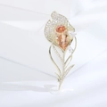 Elegant gold tulip brooch with amber zircon and micro-set crystals for coats - Champagne