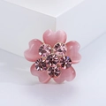 Elegant pink rhinestone flower brooch with opal heart petals and gold plated base - Pink Flower Style (7030) / Pink