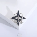 Silver star brooch with blue enamel inlay and sparkling rhinestone star pendant - Silver Black