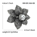 Spilla a fiore vintage con cristalli grigi e perla bianca, misura 4,4 cm x 4,7 cm - Nero (3464-BK)