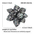 Spilla a fiore vintage con strass e perla per accessori di lusso per donne - Blu Legno (3464-BL)