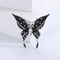 Eleganter schwarzer Emaille-Schmetterling-Anstecknadel mit weißen Kristallen für Damen - Silber