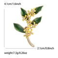 Osmanthus plant brooch in golden finish with green leaves and yellow flowers - Green