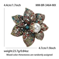 Spilla a fiore vintage con strass multicolore e perla bianca su base dorata - Multicolore (3464-MX)