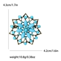 Vintage flower brooch with turquoise beads and bronze alloy finish, 1.7in size - Turquoise Blue