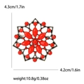 Vintage silver flower brooch featuring vibrant red rhinestones and detailed dimensions - Solid Red