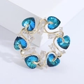 Elegant blue heart crystal flower brooch with white zircon inlay on golden base - Blue