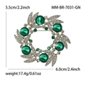 Spilla a corona di fiori in argento vintage con grandi cristalli verde smeraldo e strass bianchi - Verde (MM-BR-7031-GN)