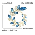Blue laurel wreath leaf brooch in gold finish with crystal dimensions 4.4cm by 3.9cm - Blue (MM-BR-8418-BL)