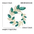 Luxe green zircon leaf wreath brooch in gold plating with dimensions 4.4cm by 3.9cm - Green (MM-BR-8418-GN)
