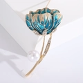 Eleganter Tulpen-Anstecknadel mit blauem Emaille, glänzenden Kristallen und einer Perle - Blau