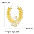 Spilla foglia di alloro dorata con pietre gialle e perla, 4,3cm x 3,3cm - Giallo Oro