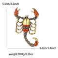 Detailed view of scorpion brooch with orange rhinestones and gold alloy body measurements - Orange Red