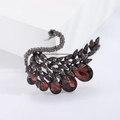 Elegant swan brooch with vintage silver base, dark grey crystals and burgundy teardrop gems - Purple