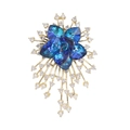 Spilla fiore dorata elegante con cristalli a cuore blu e dettagli in micro-zirconi - Blu