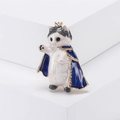 Broche de gato príncipe de dibujos animados con corona dorada y capa azul esmaltada - Azul