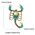 Fashion scorpion brooch in gold alloy with green rhinestones and crystals, 5.5cm tall - Malachite green