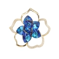 Eleganter Gold-Blumenbrosche mit blauen Kristallen und funkelnden Strasssteinen - Blau