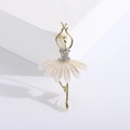 Elegant gold ballet dancer brooch with sparkling rhinestones and white enamel details - Gold (MM-BR-3396)