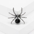 Broche araignée rétro en métal noir avec strass et grande pierre précieuse noire facettée - Noir