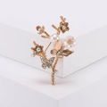 Elegant gold butterfly and floral branch brooch with pearls and colorful rhinestones - Gold