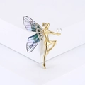 Elegante spilla a forma di fata in oro con ali sfumate blu e accento di perla bianca - Viola (MM-BR-3503-PU)