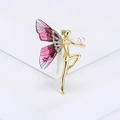 Elegante spilla a forma di fata dorata con ali di farfalla viola e perla bianca lucida - Rosso (MM-BR-3503-RD)