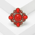 Vintage-Brosche im Bohème-Stil aus Altgold mit großen roten runden und tropfenförmigen Steinen - Blumenform (MM-BR-3557-RD) / Rot