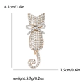 Spilla a gatto dorata con strass bianchi e fiocco in argento, 4,1 cm x 1,5 cm - Oro