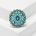 Broche bohème vintage avec pierres de résine turquoise sur socle doré vieilli - Bleu Turquoise