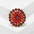 Broche fleur bohème vintage avec strass rouges et finition en or antique - Rouge