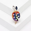 Creative artist palette enamel brooch pin with colorful zircon and golden finish - Colorful