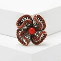 Vintage Goldene Blumenbrosche mit roten Perlen im böhmischen türkischen Stil Design - Rot (MM-BR-Rot-3550-RD)